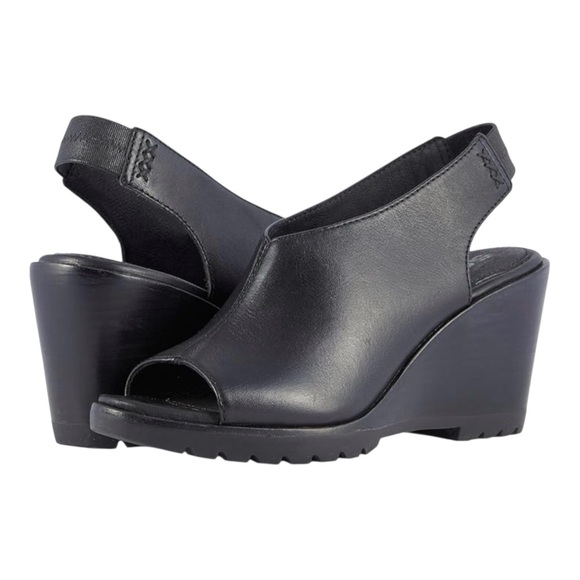 Sorel Shoes - Sorel After Hours Slingback Wedge Sandals Black Leather Peep Toe Platform Size 9